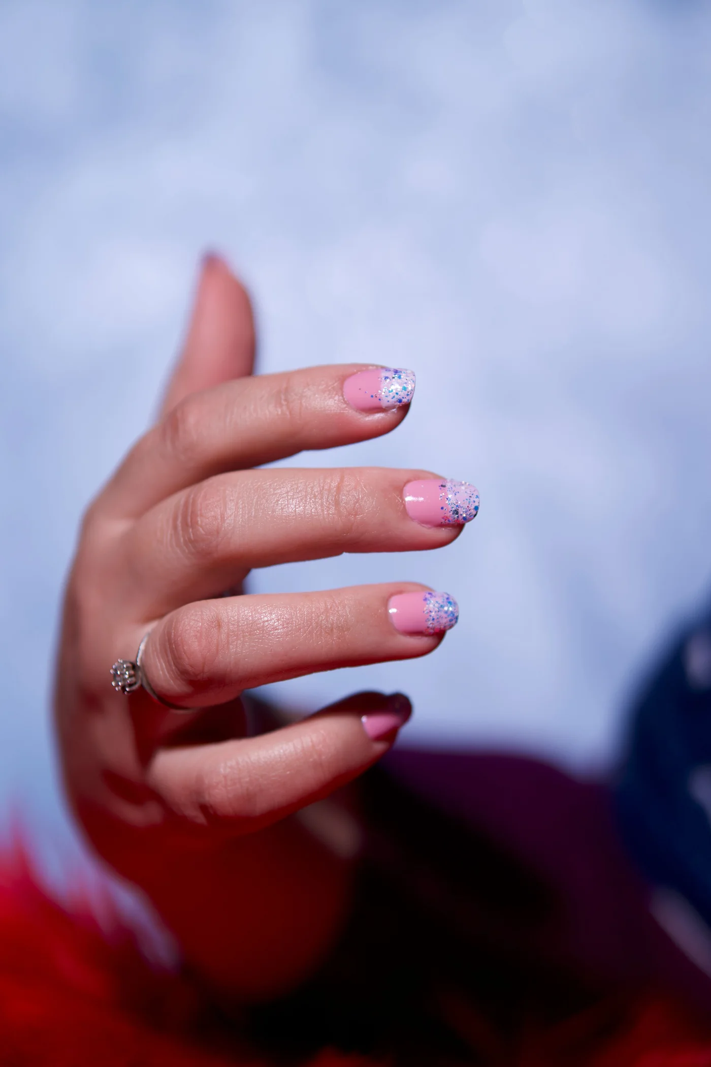 Pink glitter nail art